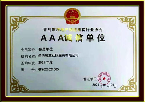 誠信典范，行業(yè)標桿——圣歷社區(qū)榮獲青島市房地產經紀機構行業(yè)協會AAA誠信單位
